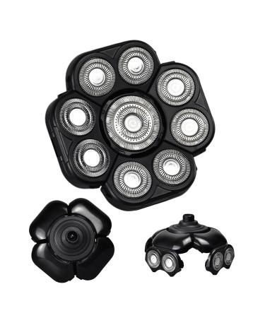 T tes de rechange pour rasoir Fixation lectrique 9 t tes lames universelles double anneau vitesse extr me couteaux flottants tanches | Toilettage de pr cision pour hommes rasage sec et hu Black