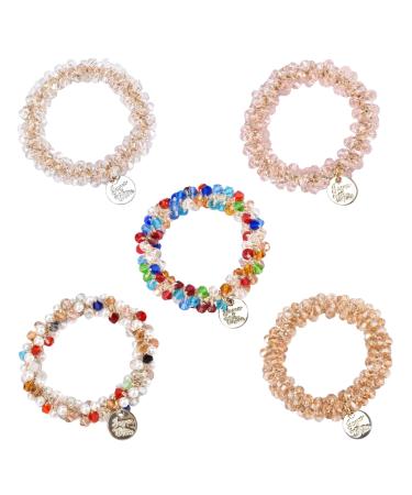 Yonchic 5-Piece Pearl Elastic Hair Ties Luxury Style Scrunchies Ladies Long Lasting Braids Rhinestones Ponytail Holders Multicolor Hair Tie Fashion Rubber Bands Hair Accessories