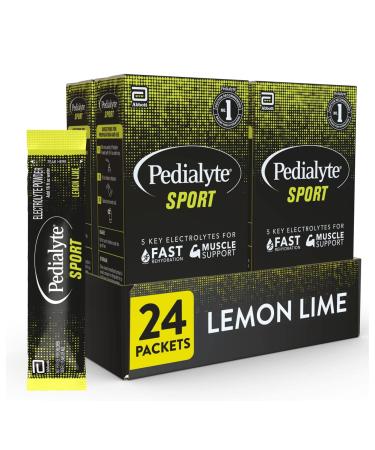 Pedialyte Sport Electrolyte Powder, Fast Hydration with 5 Key Electrolytes for Muscle Support Before, During, & After Exercise, Lemon Lime, 0.49-oz Packets (24 Count) Lemon Lime 24 Count (Pack of 1)