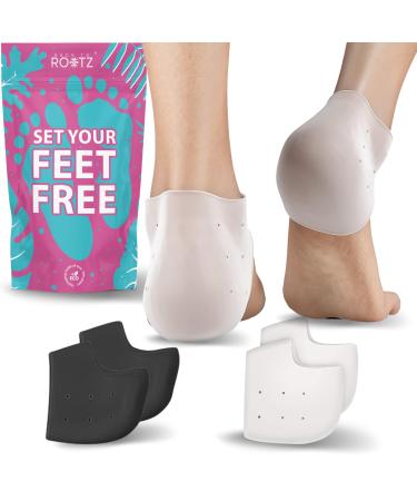 Heel Protectors for Shoes - 2 Pairs (4 Pieces) Gel Heel Cup Heel Gel Pads Padded Heel Socks Silicone Heel Protector Gel Heel Sleeves Gel Heel Pads - White & Black Black and White