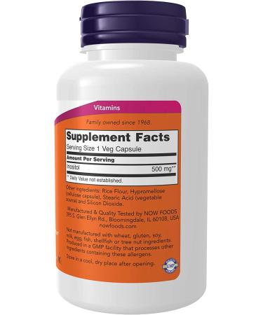 Now Foods Inositol Capsules 500mg - 100 Vegan Capsules for Mood & Wellness - Buy Online on GoSupps.com