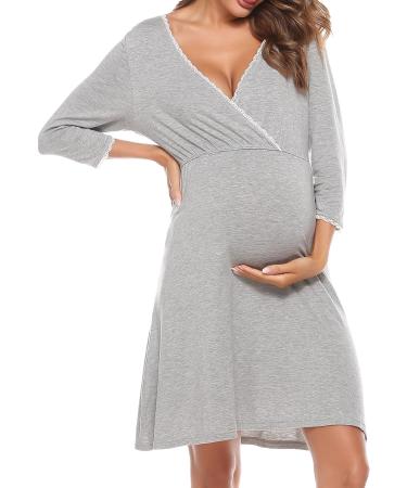 Sykooria Women's Cotton Nursing Nightdress with 3/4 Sleeves - Grey XL - Buy Online on GoSupps.com