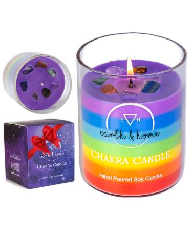 Rainbow Candle 14 oz- Chakra Crystal Candle - Crystals and Healing Stones Chakra Candle - Healing Candles with Crystals Inside - Spiritual Candle for Positive Energy and Cleansing (Citronella)
