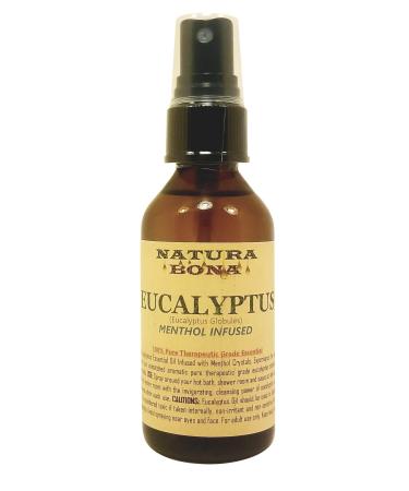 Eucalyptus Spray Bottle for Steam Room & Shower 2oz Amber Glass Fine Mist Pure Essential Oil Sprayer Infused with Menthol Crystals