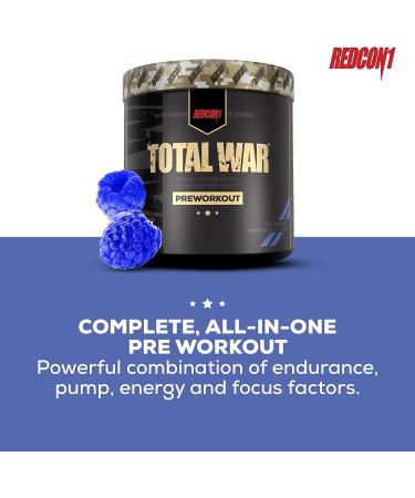 Redcon1 Total War Pre Workout - 30 Servings, Energy Boost, Endurance, Focus - Blue Raspberry - Buy Online on GoSupps.com