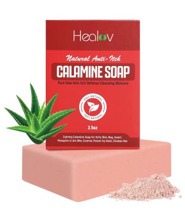 Calamine Soap Bar for Itching All Natural Instant Itch Relief Calming Calamine Soap for Itchy Skin Insect Bite Eczema Ivy Rash Chicken Pox Pure Raw Anti-Itch Defense Cleansing Skincare