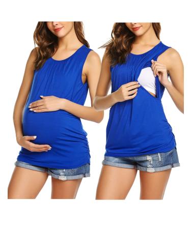 UNibelle Women's Maternity Nursing Top Breastfeeding Tank Top Tee Shirt Double Layer Sleeveless Pregnancy Shirt S-XXL L 1pcs_blue