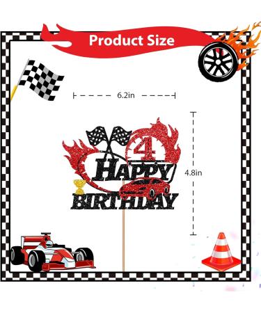 Race Car Happy 4th Birthday Cake Topper Black Glitter Fast Four Birthday Cake Decor Racing Car 4th Birthday Cake Topper for Boys Happy 4th Birthday Party Decoration - Buy Online on GoSupps.com