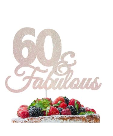 LissieLou 60 & Fabulous Birthday Cake Topper Decoration Glitter Card Made in the UK - White