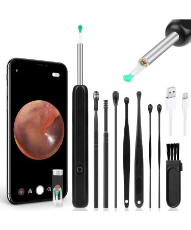 ACWOO Ear Otoscopes 1296P HD Wireless Ear Wax Removal Kit with Camera Visual Ear Otoscope Ear Cleaner with 6 LED Lights Smart Ear Wax Cleaner Tool for Adults Kids & Pets Black