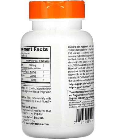 Doctor's Best Hyaluronic Acid + Chondroitin Sulfate - 60 Veggie Caps for Joint Health - Buy Online on GoSupps.com