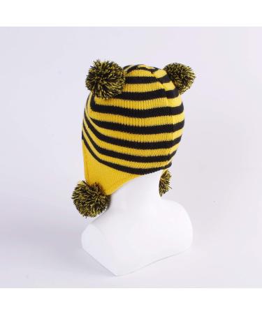 LANGZHEN Toddler Winter Hat - Earflap Knit Cap for Baby Boys Girls 6-12 Months, Fleece Lined Beanie, Yellow Stripe - Buy Online on GoSupps.com