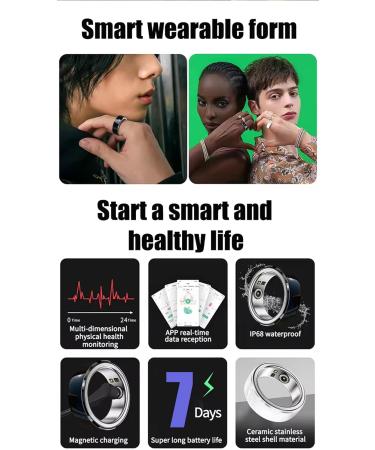 Smart Ceramic Ring Heart Rate and Blood Oxygen Detection Tracker Pedometer Exercise Mode Tracking Ring Sleep Health Detection with Charging Compartment Waterproof 7-Day Long Battery Life 12 - Buy Online on GoSupps.com