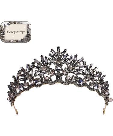 Baroque Queen Crystal Wedding Crown | Vintage Gothic Headband for Women | Luxury Headpiece for Wedding, Prom & Halloween Costume - Black - Buy Online on GoSupps.com