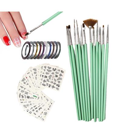 Nail Design Brushes - Polish Pens Set with Nail Liner Brush and Nail Pens for Home Use and Professional Nail Salon with Stickers