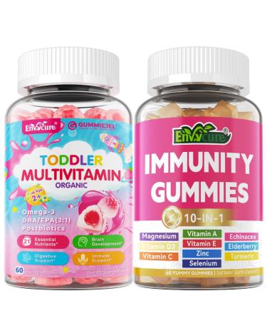 EnvyCure 10 in 1 Immune Support Supplement Gummies + Organic Toddler Multivitamin Gummies 3 Pack