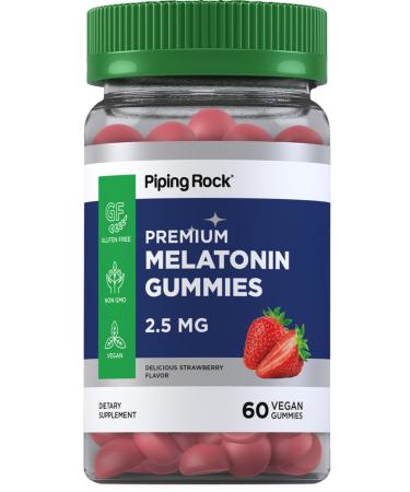 Piping Rock Melatonin Gummies 2.5 mg | 60 Count | Strawberry Flavor Gummy | Vegan Non-GMO Gluten Free Supplement