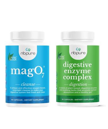 nbpure MagO7 + Digestive Enzyme Complex | Oxygen-Powered Colon Cleanse & Daily Digestive Support | Relieves Bloating, Gas & Occasional Constipation | 90 Capsules Each