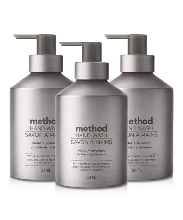 Method Liquid Hand Soap Biodegradable Formula with Gel Soap Dispenser Recyclable Aluminum Violet + Lavender Scent 354 ml 3 Pack