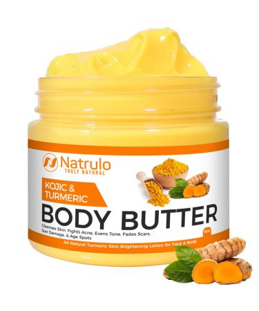 Turmeric & Kojic Body Butter - All Natural Turmeric Butter for Skin Brightening - Turmeric Lotion Cleanses Skin Evens Tone Scars Sun Damage & Age Spots - Whipped Shea Butter Turmeric Cream