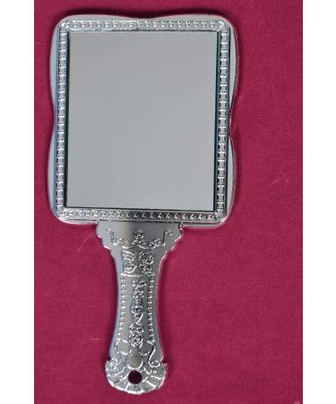 Garden Of Arts Silver Handheld Salon Barbers Hairdressers Square Shape Mirror with Grip Handle