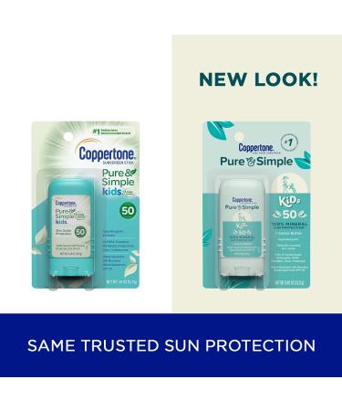 Coppertone Pure and Simple Kids Sunscreen Stick SPF 50 - Zinc Oxide Mineral, Tear-Free, Water-Resistant, Broad Spectrum SPF 50, 0.49 Oz Stick - Buy Online on GoSupps.com