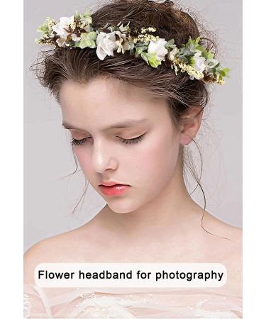 Handmade Cream White Flower Crown Garland Headpiece for Bridal Wedding and Festivals - Buy Online on GoSupps.com