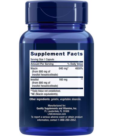 Life Extension No Flush Niacin 640mg - Flush Free Vitamin B Supplement with Inositol for Metabolism and Cholesterol - Non-GMO, Gluten-Free - 100 Capsules - Buy Online on GoSupps.com
