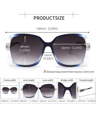 Shop JM Bifocal Reading Sunglasses for Women - Oversized UV Protection Sun Readers with Clear Blue Lenses (2.5x) - Buy Online on GoSupps.com