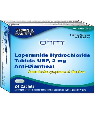 Ohm Loperamide Hydrochloride Caplets 2mg - 24 Count Anti-Diarrheal - Buy Online on GoSupps.com