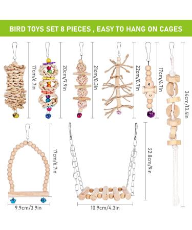 Vegan 8-Piece Bird Toys Set - Wooden Ladder & Cage Accessories for Budgies Parrots and Finches - Colorful Bird Playthings for Happy Pets - Buy Online on GoSupps.com
