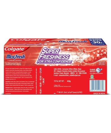 Colgate MaxFresh Toothpaste Red Gel Paste with Menthol for Super Fresh Breath 450g 150g X 3 (Spicy Fresh) - Buy Online on GoSupps.com