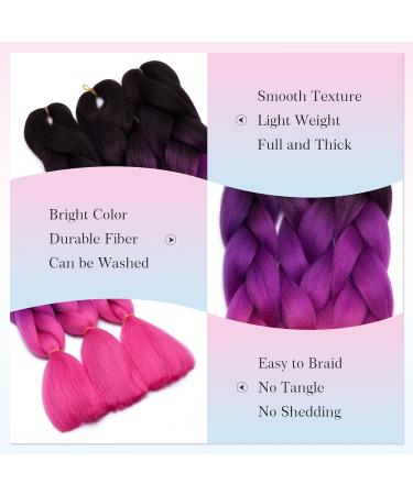Buy Tess Braids Extensions 60cm - 5 Pack Jumbo Kanekalon Ombre Hair Braids (Black/Purple/Pink) | High-Quality 100g Box Braids for Stunning Styles - Buy Online on GoSupps.com