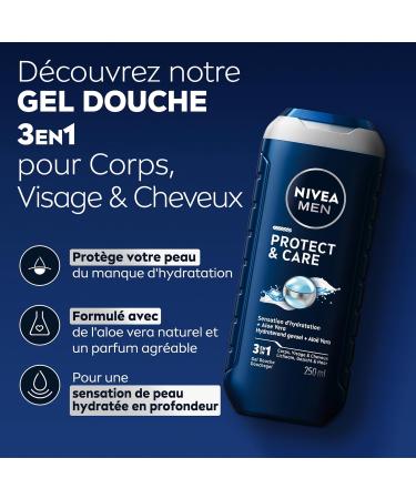 Nivea Protect & Care Shower Gel (1 x 250 ml) 3-in-1 moisturizing men's shower gel cleansing care with moisturizing formula - Buy Online on GoSupps.com
