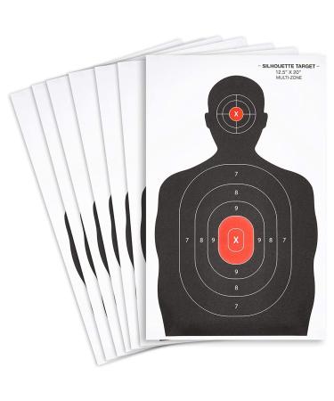 50 Pack Paper Shooting Targets for The Range Pistol Practice 14 x 22 in Silhouette with Red Bullseye