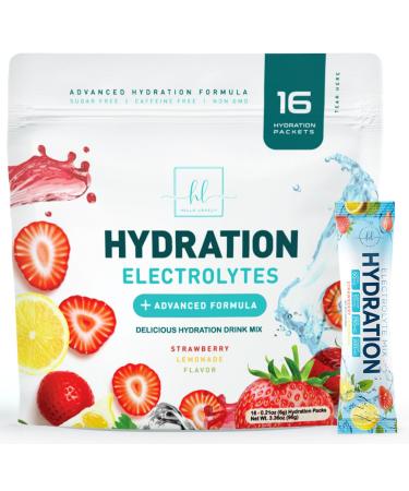 Electrolytes Powder Packets - Sugar-Free Electrolyte Packets for Fast Hydration & Recovery Support - High Impact Electrolyte Powder Drink Mix with Vitamin C - Tasty Strawberry Lemon Flavor (16 Pack) 3.36 Ounce (Pack of 1)