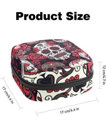 Stylish Menstruation Pad Bag with Zipper - Women's Napkin & Tampon Collection Bag (Day of the Dead Sugar Skull Floral) - Perfect for Girls - Buy Online on GoSupps.com
