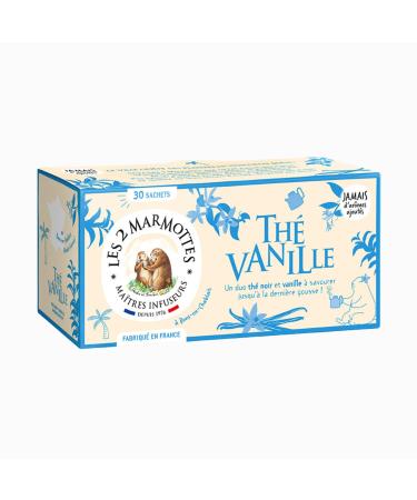 Les 2 Marmottes Th Vanille - Th noir BIO la vanille 100% naturelle - Puissant et gourmand - 30 Sachets par boite - Made in France - 48g Vanille 30 Unit (Lot de 1)