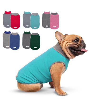 cyeollo 2 Pack Fleece Dog Sweater Stretchy Vest Pullover Dog Jacket Coats with Reflective Stripe Dog Clothes Sweaters for Small Medium Dogs Large 1# Teal & Grey