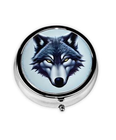Fierce Wolf Headround Pill Box 3 Compartment Round Pill Box Organizer * Portable Travel Pill Box for Traveling.