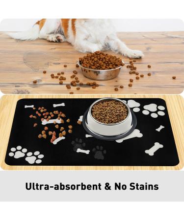 Yokupotac Slide-Resistant Dog & Cat Bowl Pad | Super Absorbent Feeding Mat 60x40 cm | Washable Black Underlay for Pets | Fressnapf Matte with Paws & Bones - Buy Online on GoSupps.com