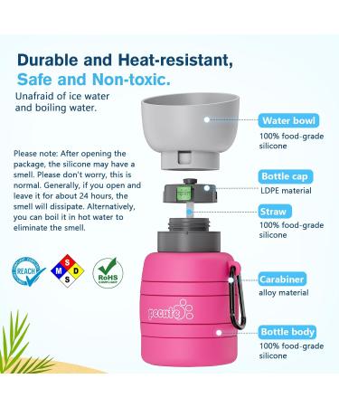 Pecute Dog Water Bottle - Foldable Safe & Non-Toxic 850ml for Dogs | Perfect for Outdoor Activities Training & Travel - Pink XL - Buy Online on GoSupps.com