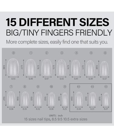 AILLSA Semi-Oval Nail Tips - 240 Pcs, Matte Soft Gel Pre-shaped Full Cover Acrylic Clear Fake Nails for Soak Off Extension - Short Oval 15 Sizes - Buy Online on GoSupps.com