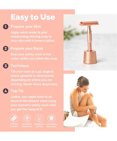 Eco-Friendly Jungle Culture Safety Razor & Stand | Reusable Rose Gold Metal Razor for Men & Women | Includes 10 Double Edge Blades - Buy Online on GoSupps.com