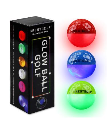 Crestgolf Led Glow Golf Balls in The Dark, Night Built-in 4 Led Lights Golf Balls Bright for Golf Long Distance Red+Blue+Green,3pcs