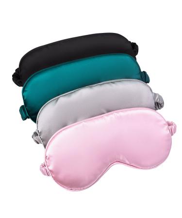 D Sleep Mask 4 Pcs Silk Sleep Eye Mask Blocks Light Reduces Soft Satin Eye Covers Eyeshade Blackout Eye Mask with Elastic Strap Suitable for Sleeping Travel Nap Women Men (4 Colors) Color1