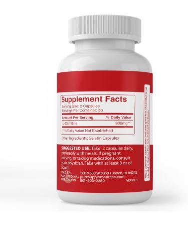 Buy PURE ORIGINAL INGREDIENTS L-Carnitine (100 Capsules) - No Additives Lab Verified - Fast International Shipping - Buy Online on GoSupps.com