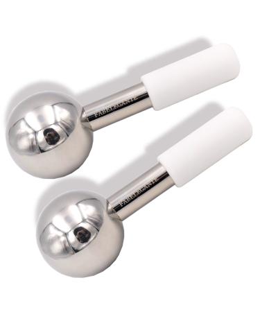 ICE Globes for FACIALS by FABELEGANTE' | Unbreakable Stainless Steel Ice Roller for face | Facial Ice Globes for face, Neck & Body | Cryo Sticks and Cold Roller for face Puffiness Set of 2 (White)