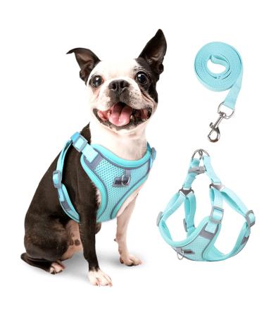Rennaio dog harness no pull adjustable puppy dishes with 2 linen clips ultra breathable padded chest harness and leash set for small and medium-sized dogs (cyan m) cyan M