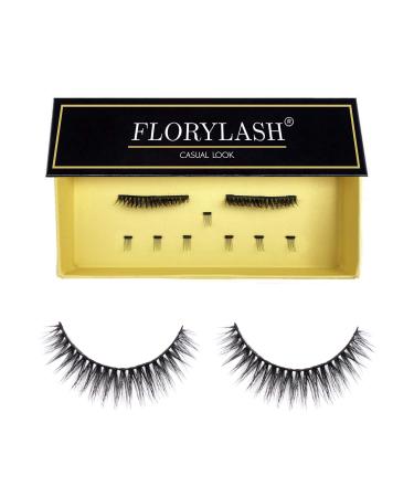 FLORYLASH Casual Look Magnetic Eyelashes 3 Magnets Natural Magnetic Fake Lashes without Eyeliner 3D Volume Set Reusable (Size M (28 mm wide))